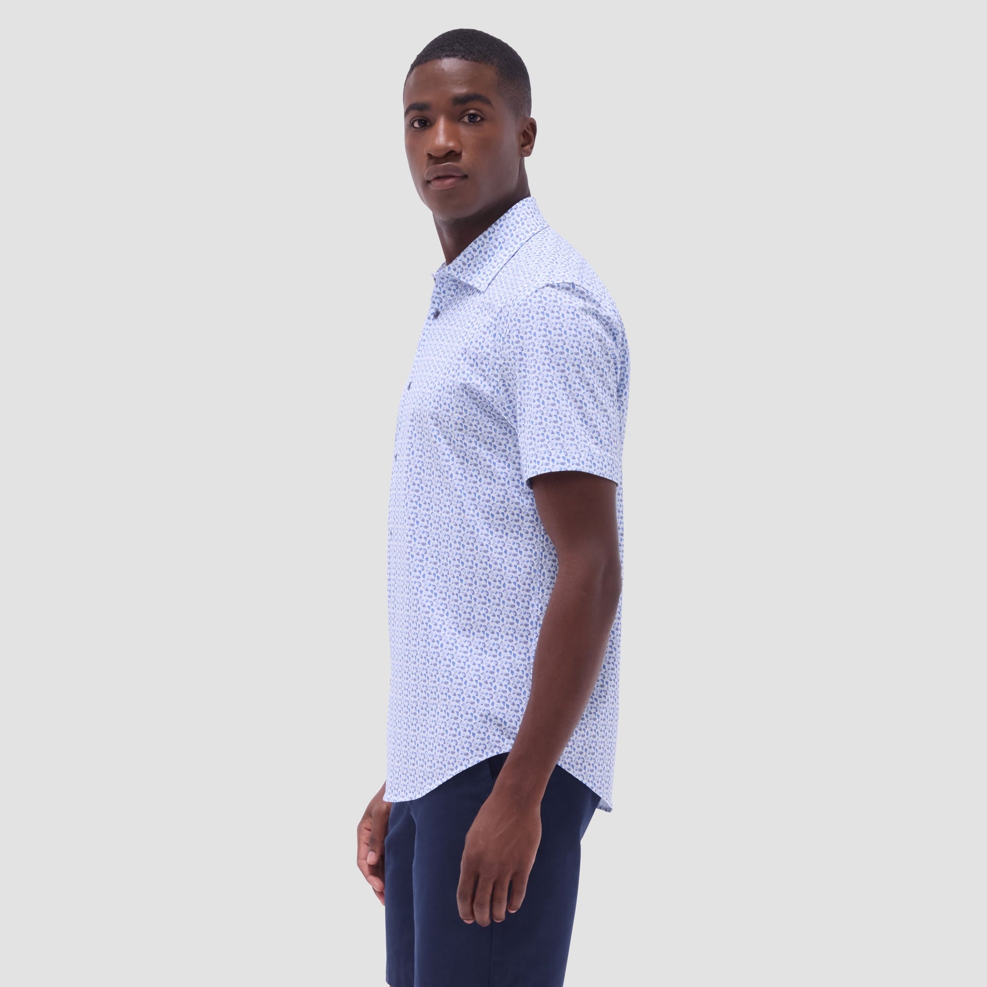 Bugatchi Miles Abstract OoohCotton® Short-Sleeve Shirt Classic Blue