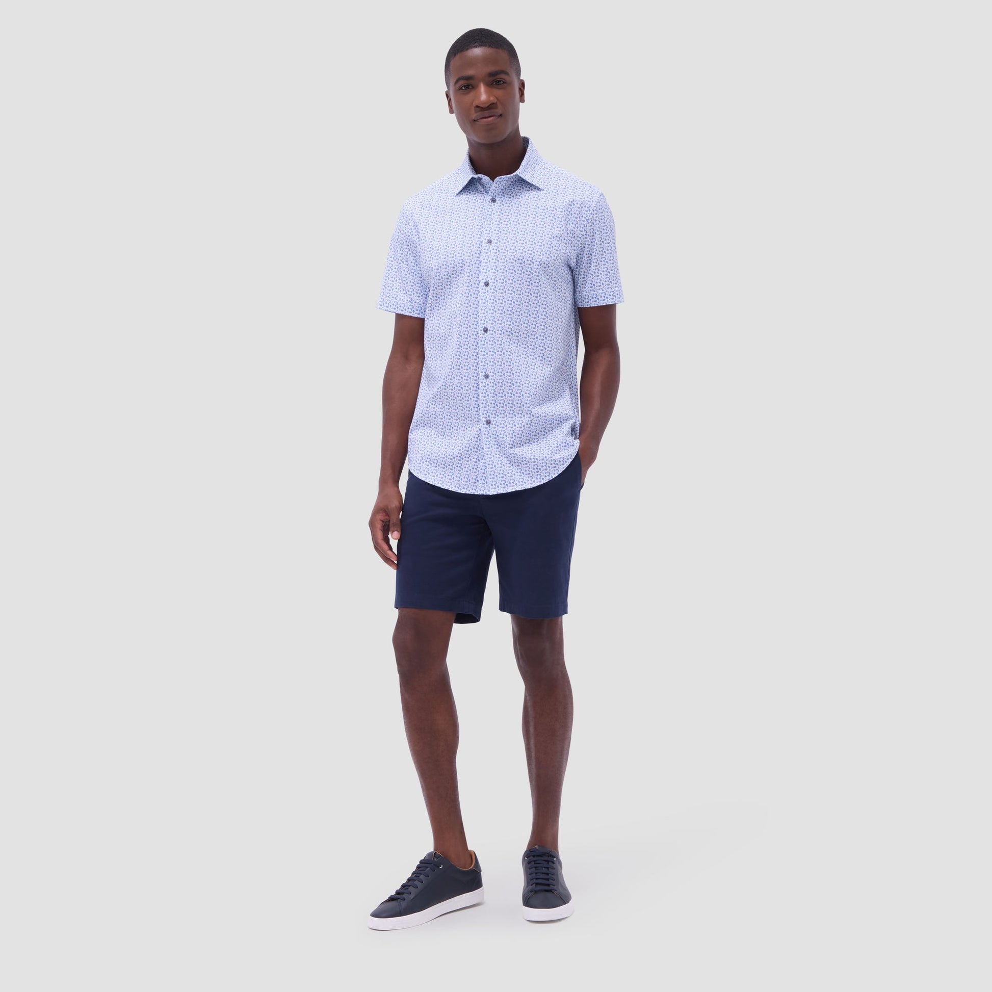 Bugatchi Miles Abstract OoohCotton® Short-Sleeve Shirt Classic Blue