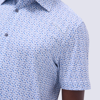 Bugatchi Miles Abstract OoohCotton® Short-Sleeve Shirt Classic Blue