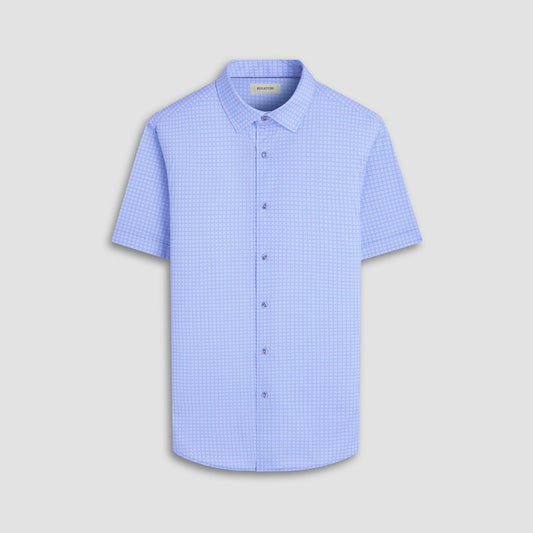 Bugatchi Miles Geometric OoohCotton® Short-Sleeve Shirt Air Blue