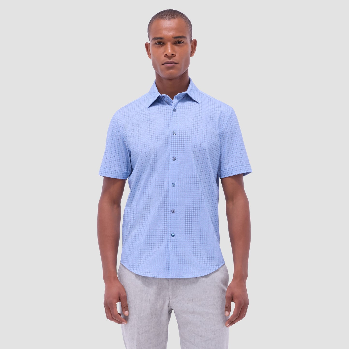 Bugatchi Miles Geometric OoohCotton® Short-Sleeve Shirt Air Blue
