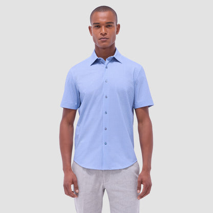 Bugatchi Miles Geometric OoohCotton® Short-Sleeve Shirt Air Blue
