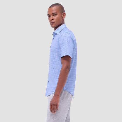 Bugatchi Miles Geometric OoohCotton® Short-Sleeve Shirt Air Blue