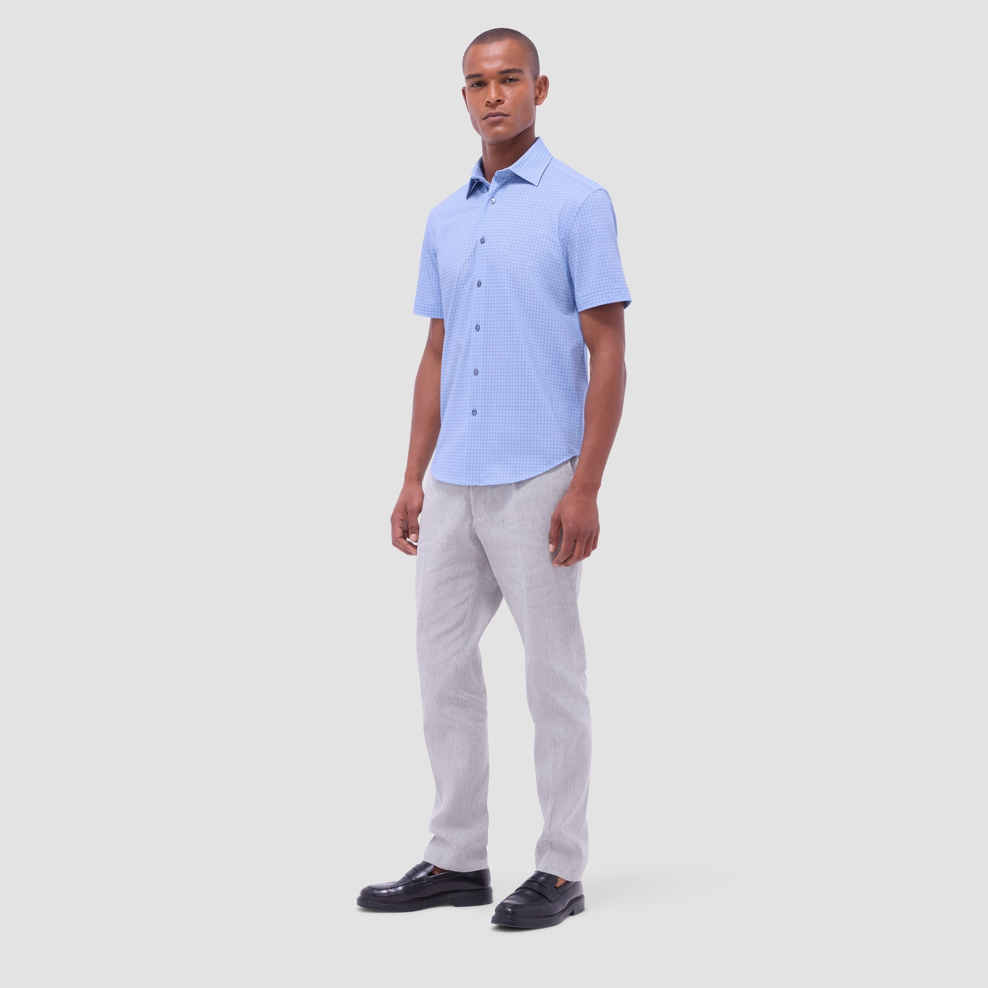 Bugatchi Miles Geometric OoohCotton® Short-Sleeve Shirt Air Blue