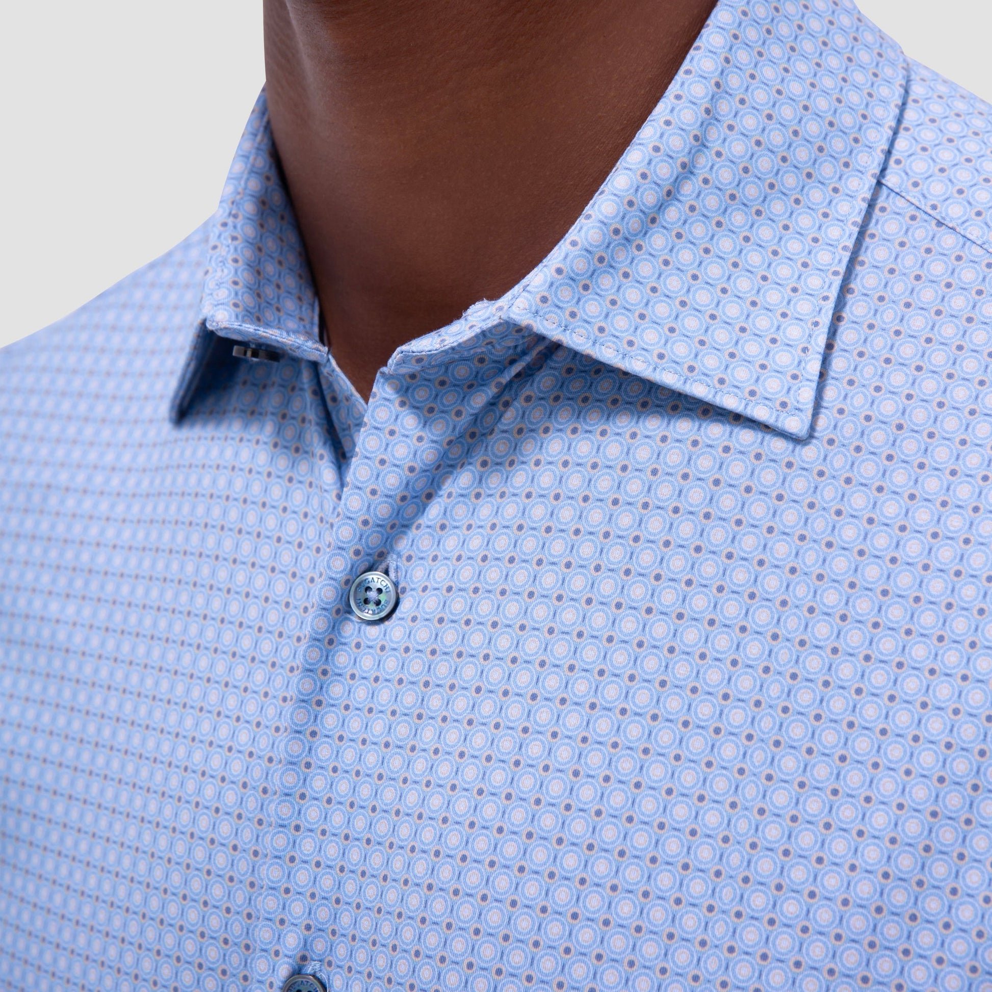 Bugatchi Miles Geometric OoohCotton® Short-Sleeve Shirt Air Blue