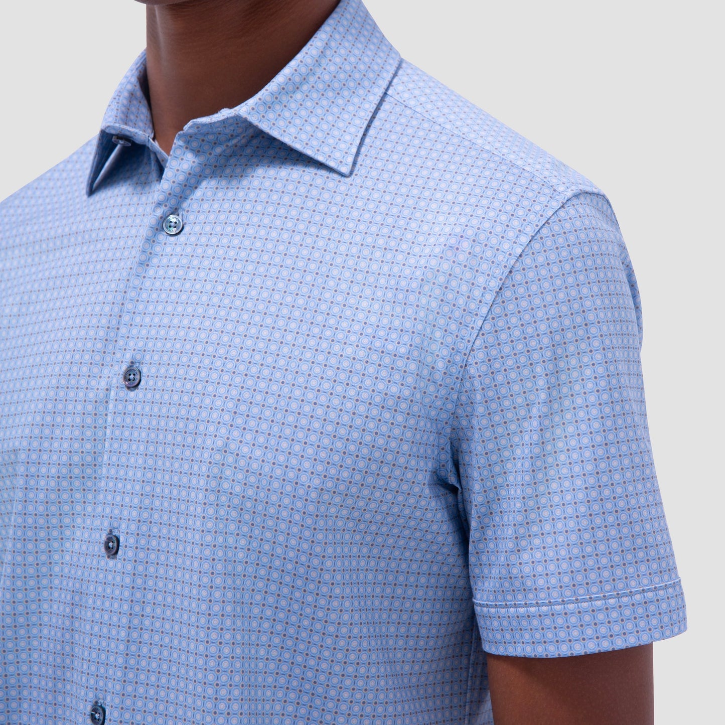 Bugatchi Miles Geometric OoohCotton® Short-Sleeve Shirt Air Blue
