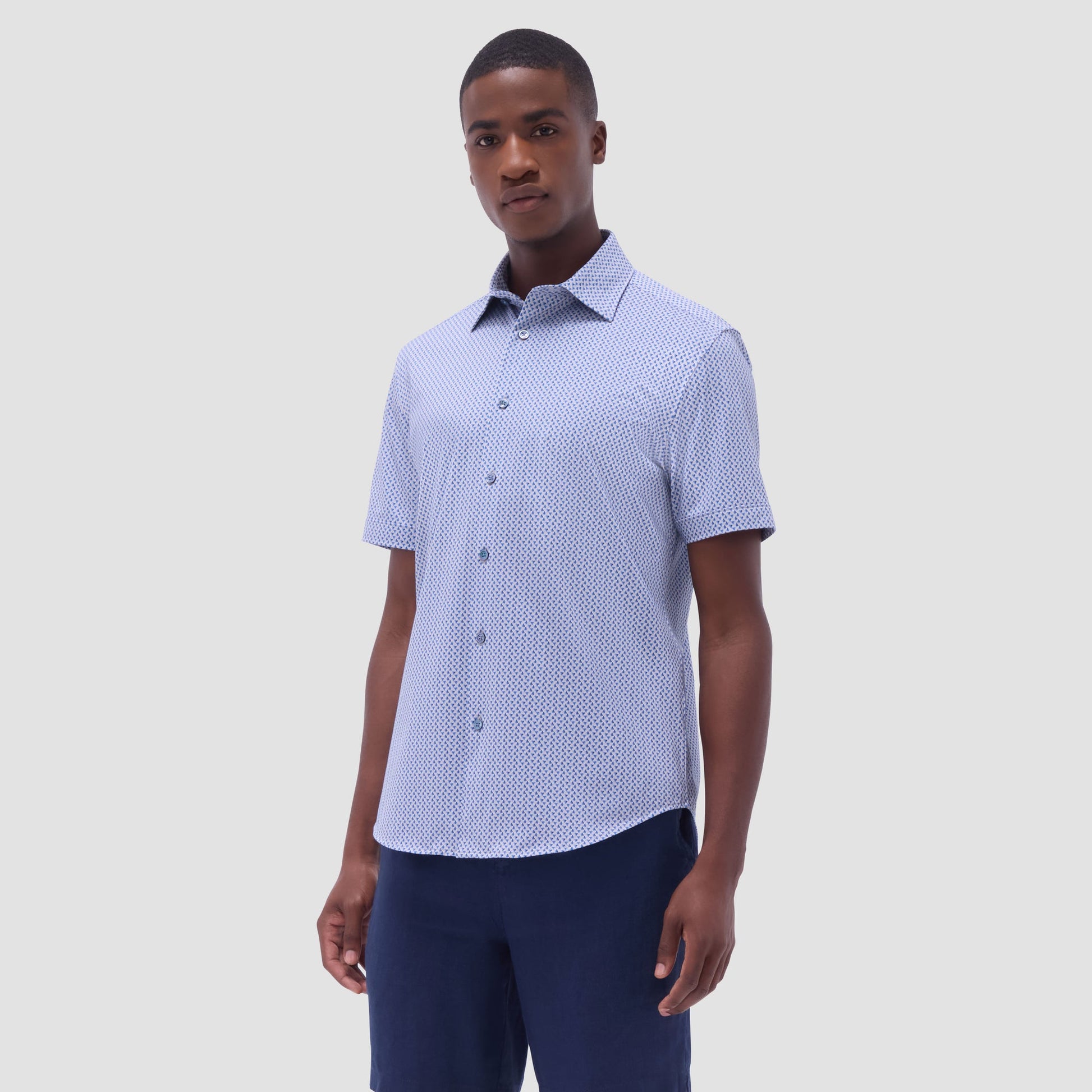 Bugatchi Miles Heart OoohCotton® Short-Sleeve Shirt Cobalt
