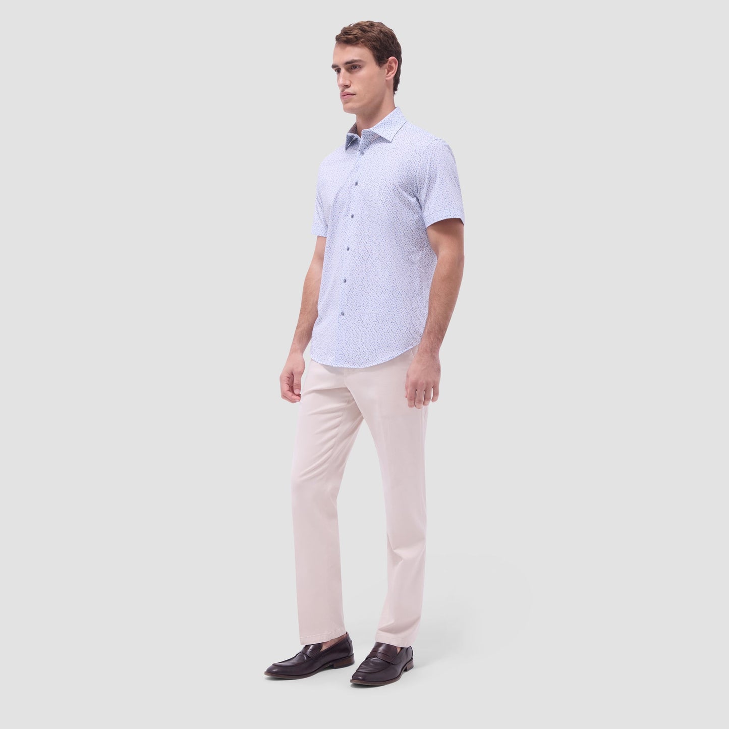 Bugatchi Miles Abstract OoohCotton® Short-Sleeve Shirt Almond