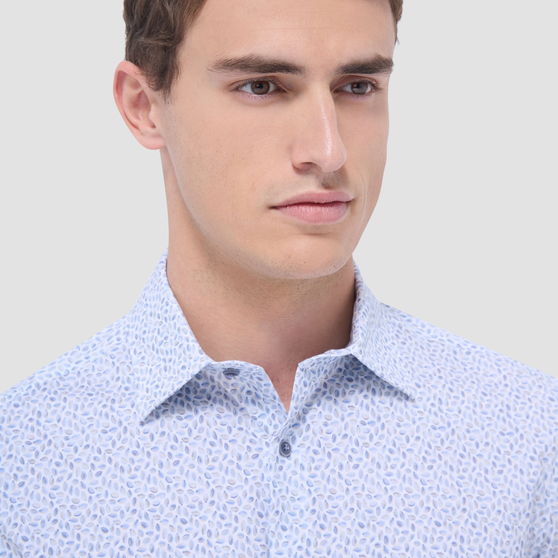Bugatchi Miles Abstract OoohCotton® Short-Sleeve Shirt Almond