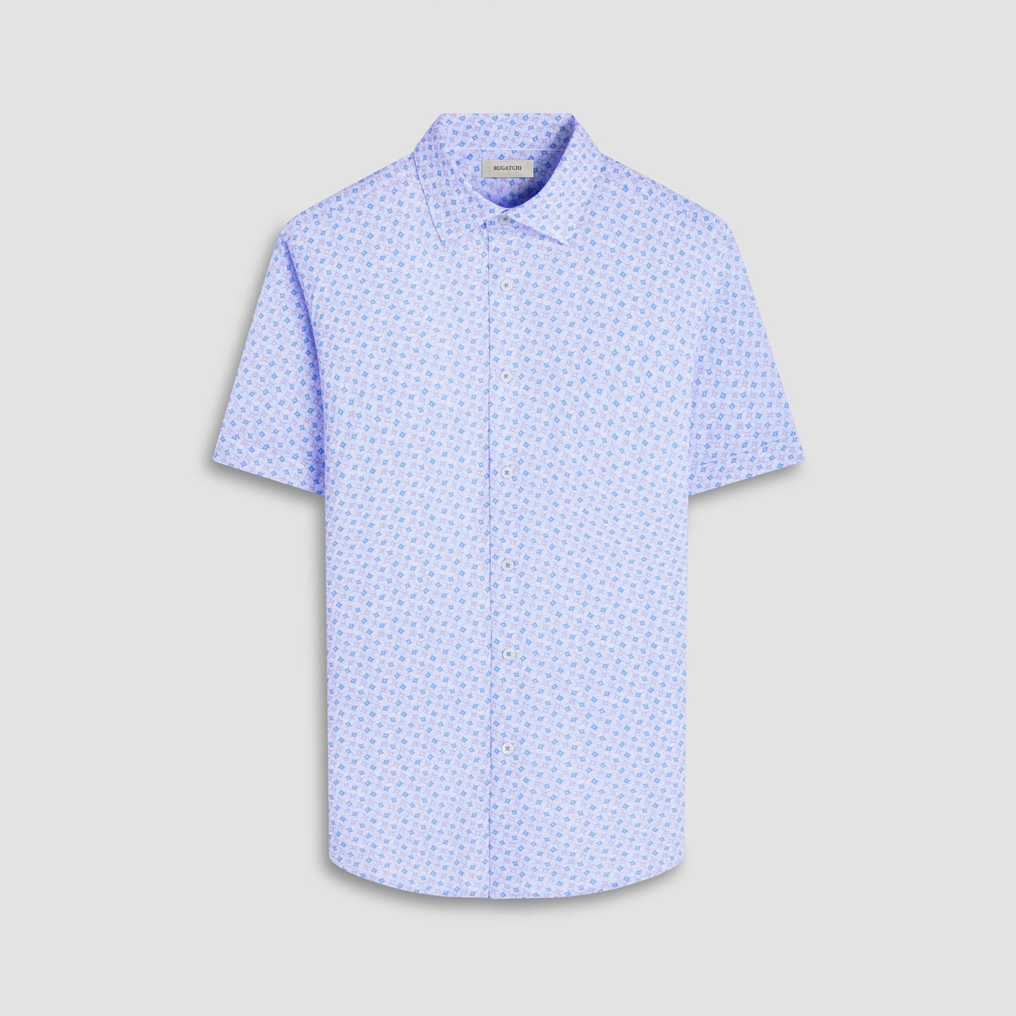 Bugatchi Miles Geometric OoohCotton® Short-Sleeve Shirt Air Blue