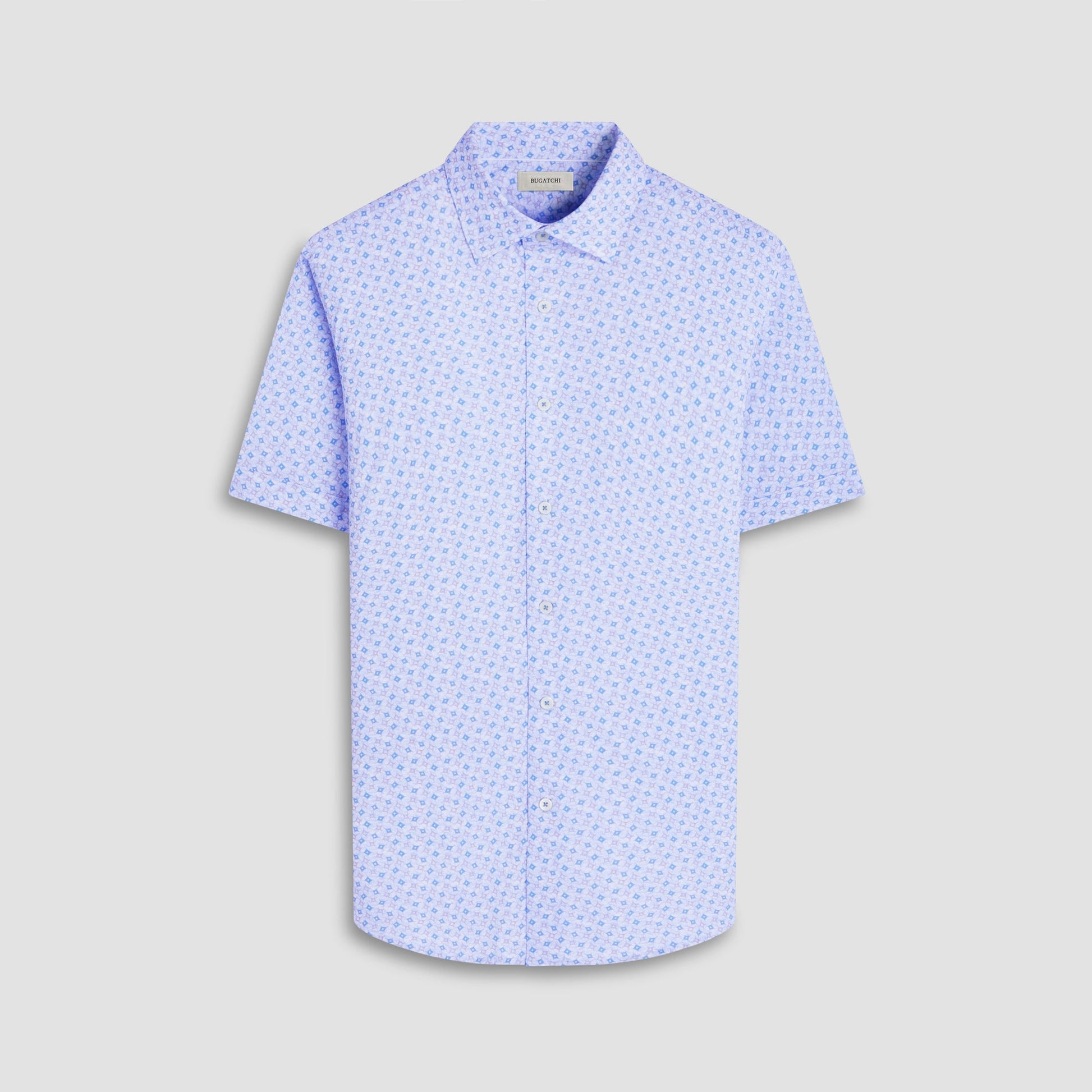 Bugatchi Miles Geometric OoohCotton® Short-Sleeve Shirt Air Blue