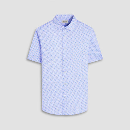Bugatchi Miles Geometric OoohCotton® Short-Sleeve Shirt Air Blue