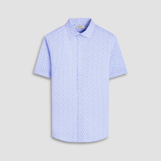 Bugatchi Miles Geometric OoohCotton® Short-Sleeve Shirt Air Blue