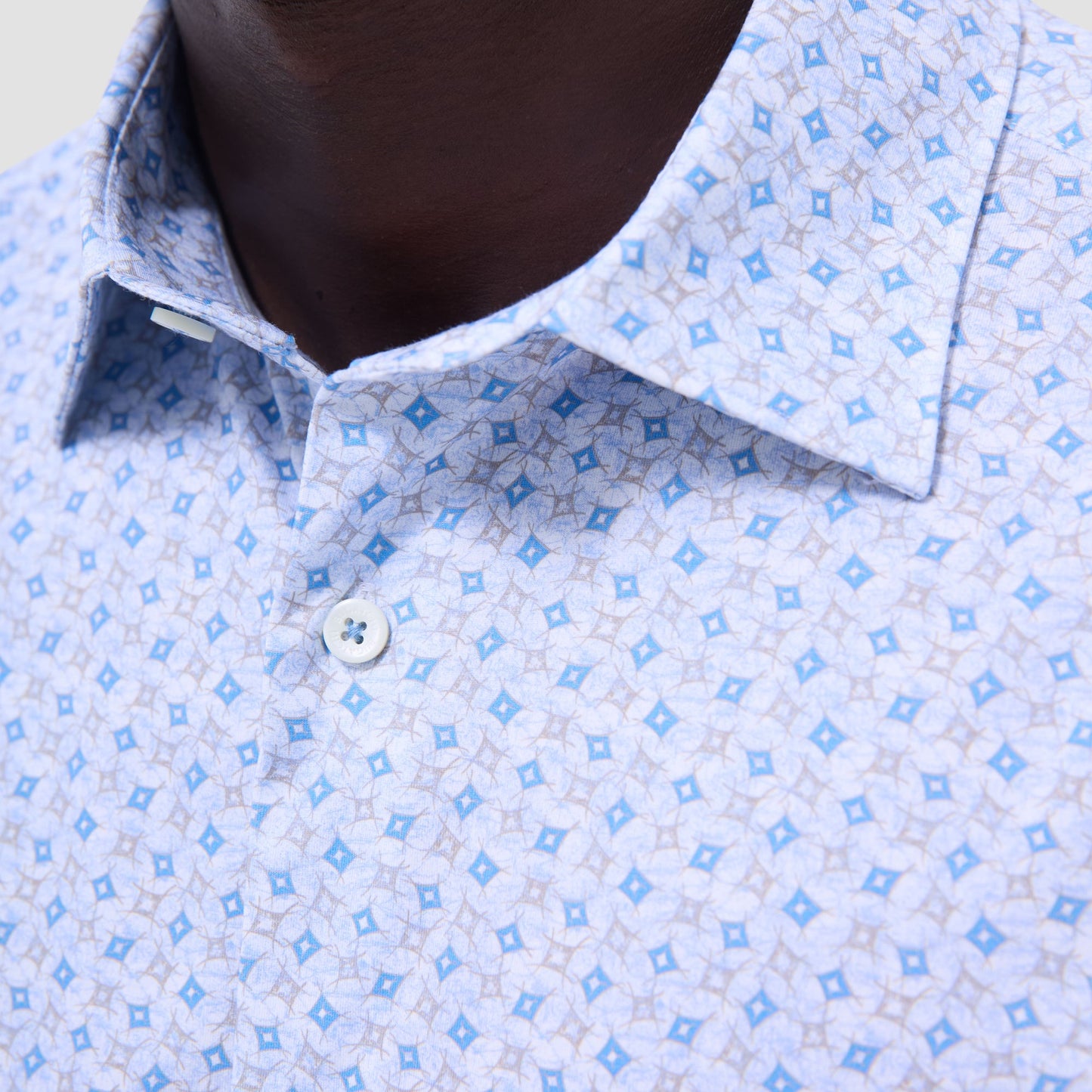 Bugatchi Miles Geometric OoohCotton® Short-Sleeve Shirt Air Blue