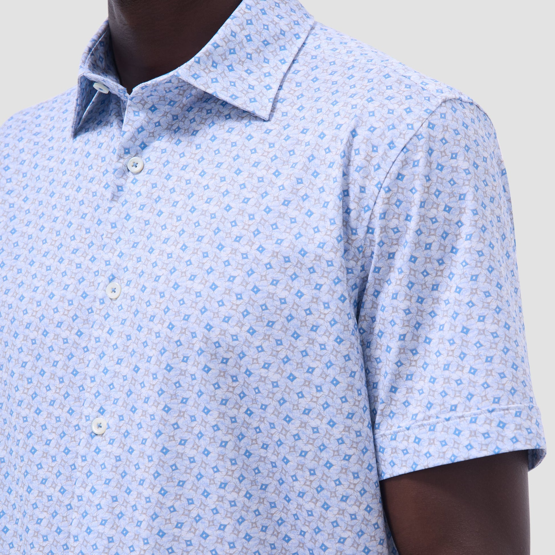 Bugatchi Miles Geometric OoohCotton® Short-Sleeve Shirt Air Blue