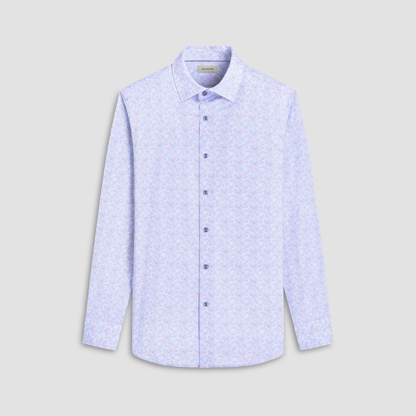 Bugatchi James Leaf Print OoohCotton® Shirt Air Blue