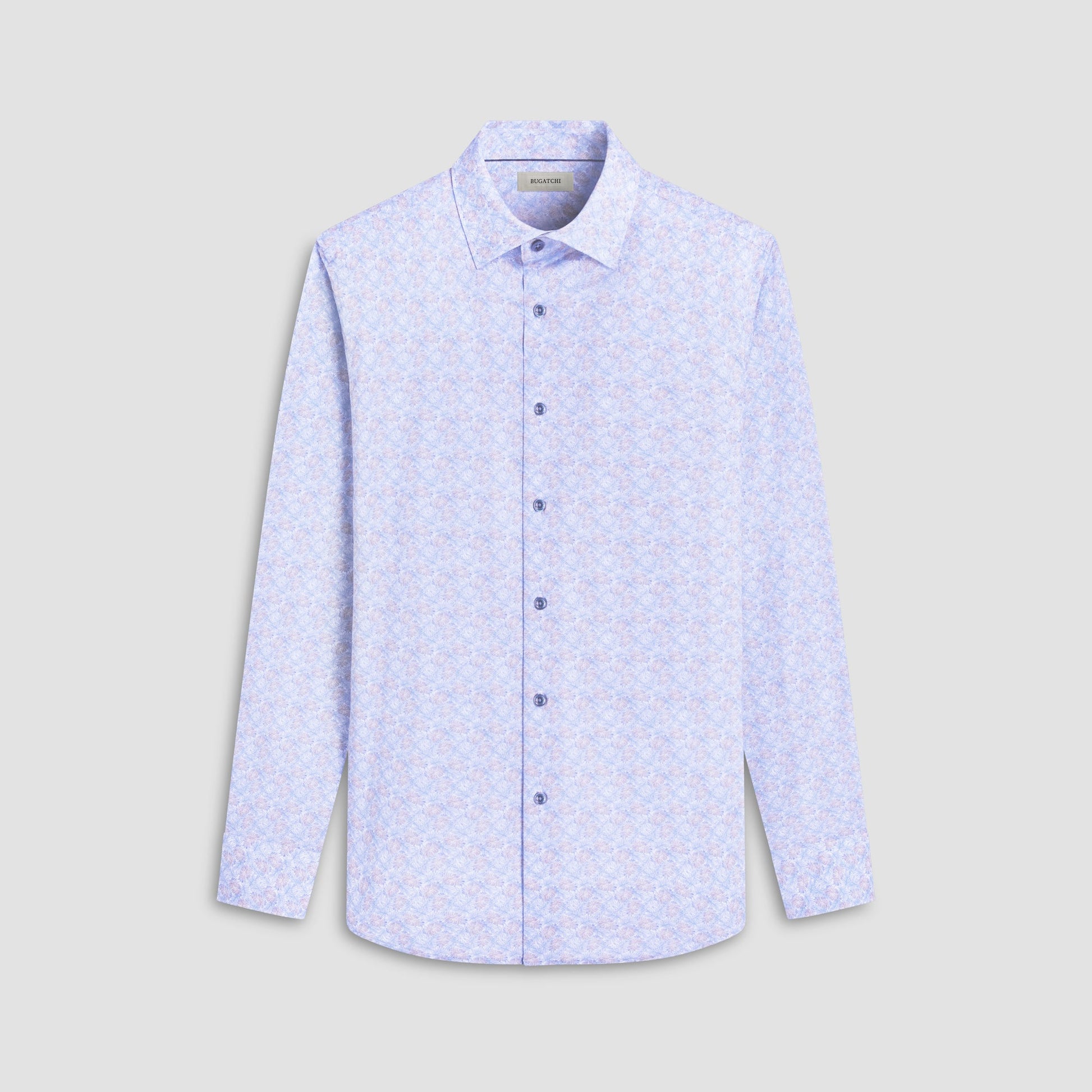 Bugatchi James Leaf Print OoohCotton® Shirt Air Blue