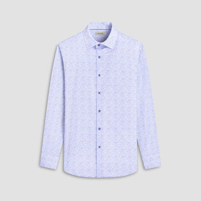 Bugatchi James Leaf Print OoohCotton® Shirt Air Blue