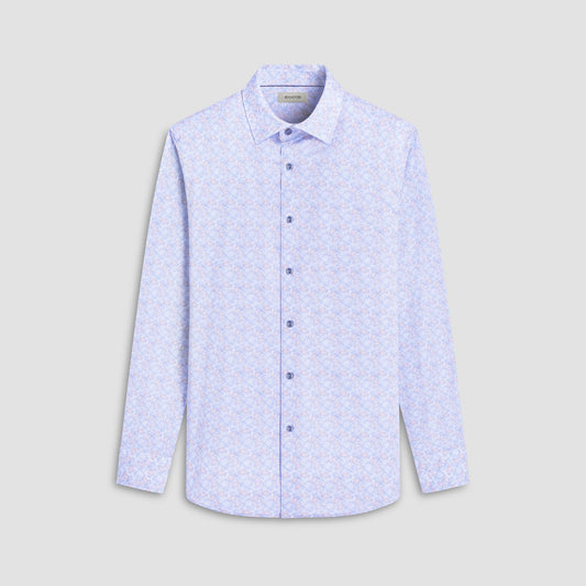 Bugatchi James Leaf Print OoohCotton® Shirt Air Blue
