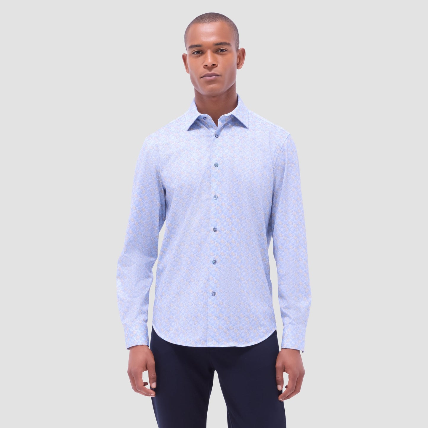 Bugatchi James Leaf Print OoohCotton® Shirt Air Blue