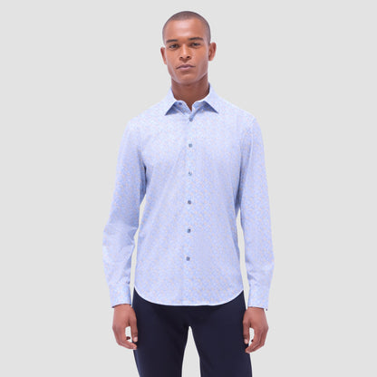 Bugatchi James Leaf Print OoohCotton® Shirt Air Blue