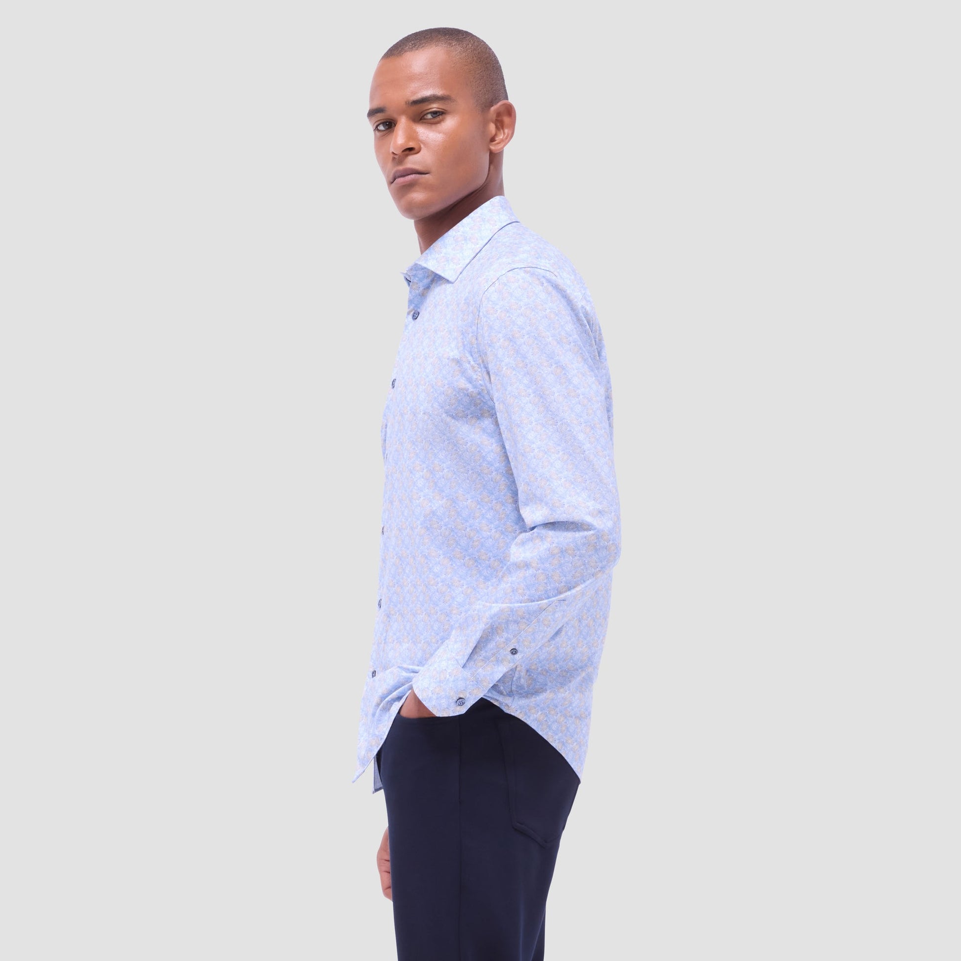 Bugatchi James Leaf Print OoohCotton® Shirt Air Blue