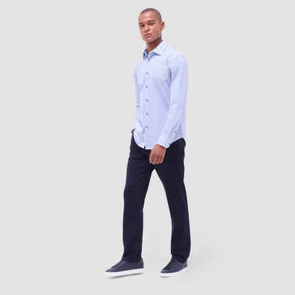 Bugatchi James Leaf Print OoohCotton® Shirt Air Blue
