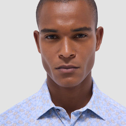 Bugatchi James Leaf Print OoohCotton® Shirt Air Blue