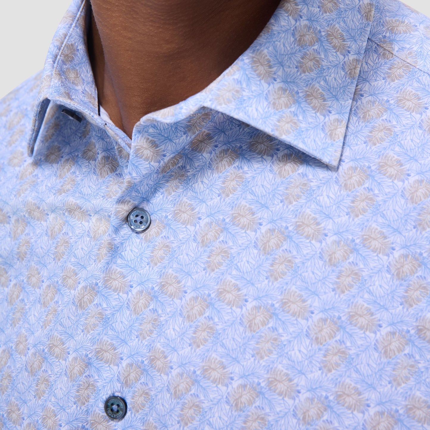 Bugatchi James Leaf Print OoohCotton® Shirt Air Blue