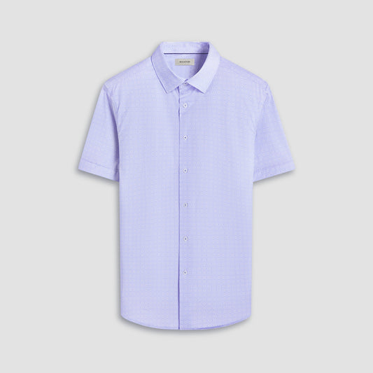 Bugatchi Miles Geometric OoohCotton® Short-Sleeve Shirt Air Blue