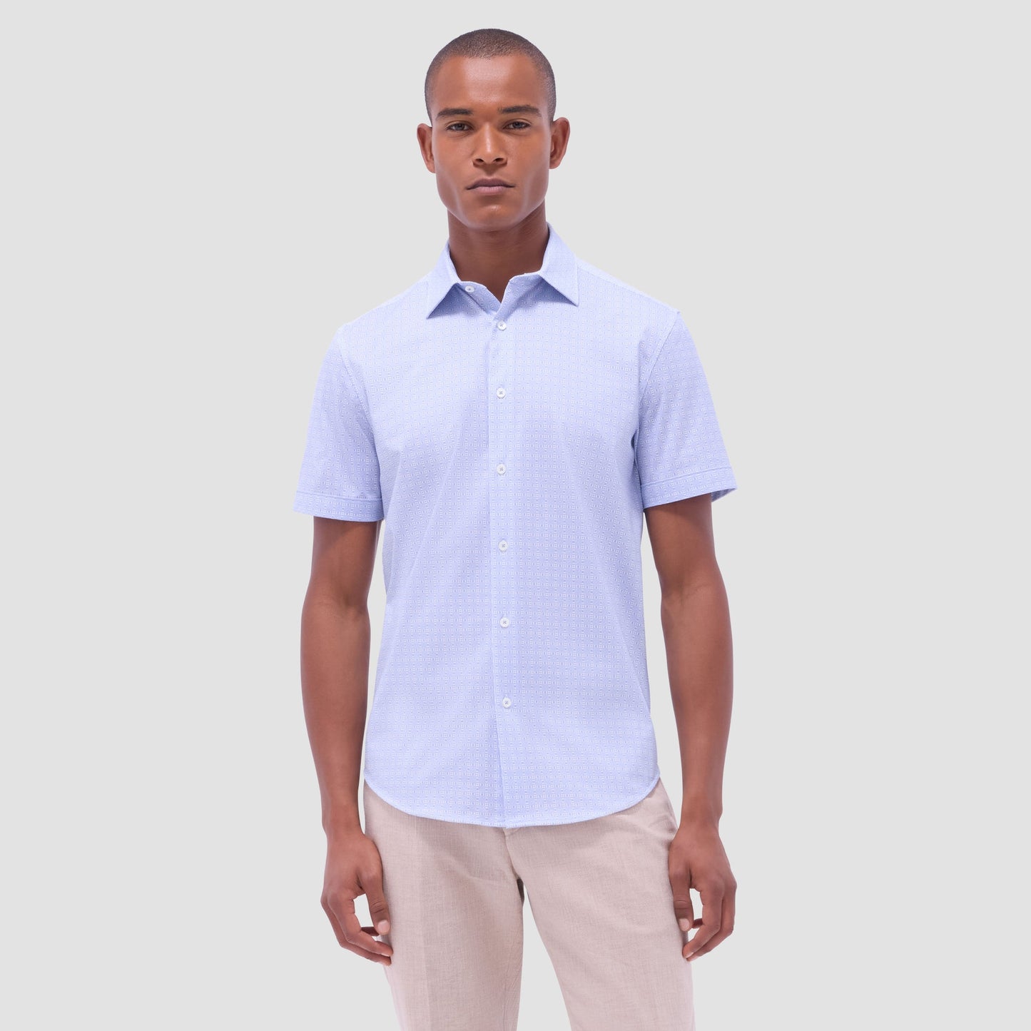 Bugatchi Miles Geometric OoohCotton® Short-Sleeve Shirt Air Blue