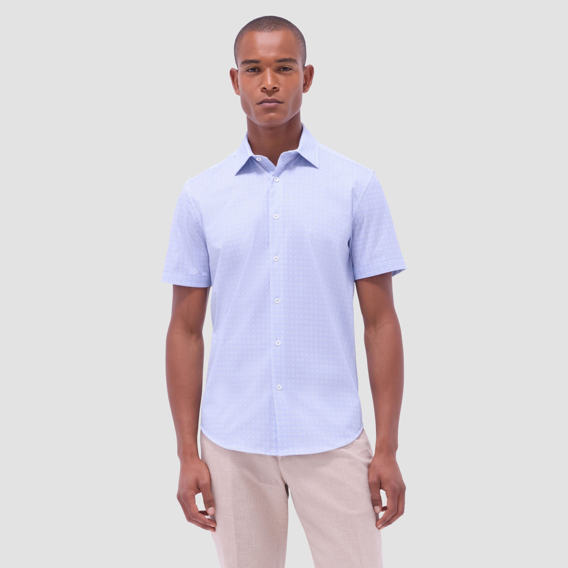 Bugatchi Miles Geometric OoohCotton® Short-Sleeve Shirt Air Blue