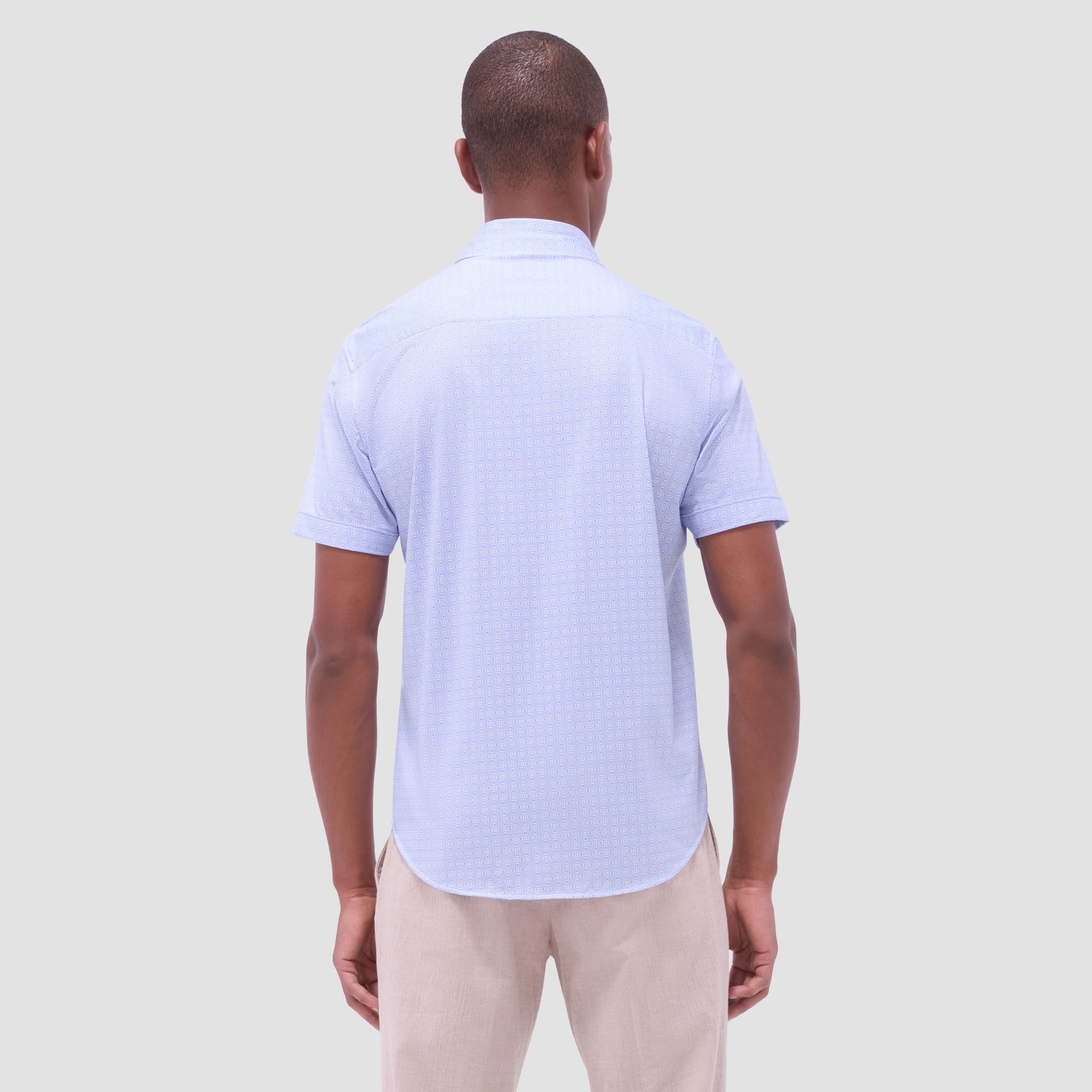 Bugatchi Miles Geometric OoohCotton® Short-Sleeve Shirt Air Blue