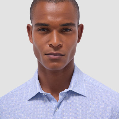 Bugatchi Miles Geometric OoohCotton® Short-Sleeve Shirt Air Blue