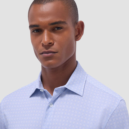 Bugatchi Miles Geometric OoohCotton® Short-Sleeve Shirt Air Blue