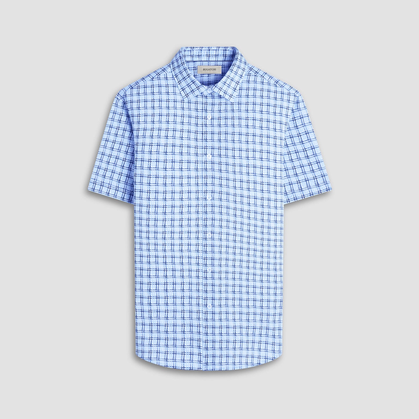 Bugatchi Miles Windowpane OoohCotton® Short-Sleeve Shirt Ice