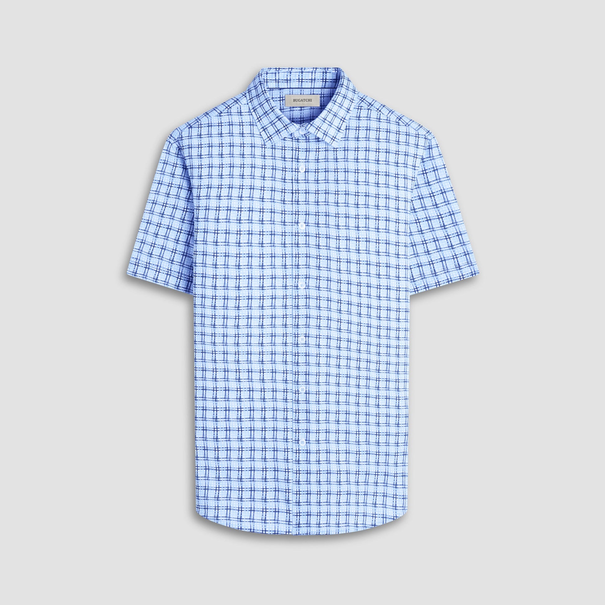 Bugatchi Miles Windowpane OoohCotton® Short-Sleeve Shirt Ice