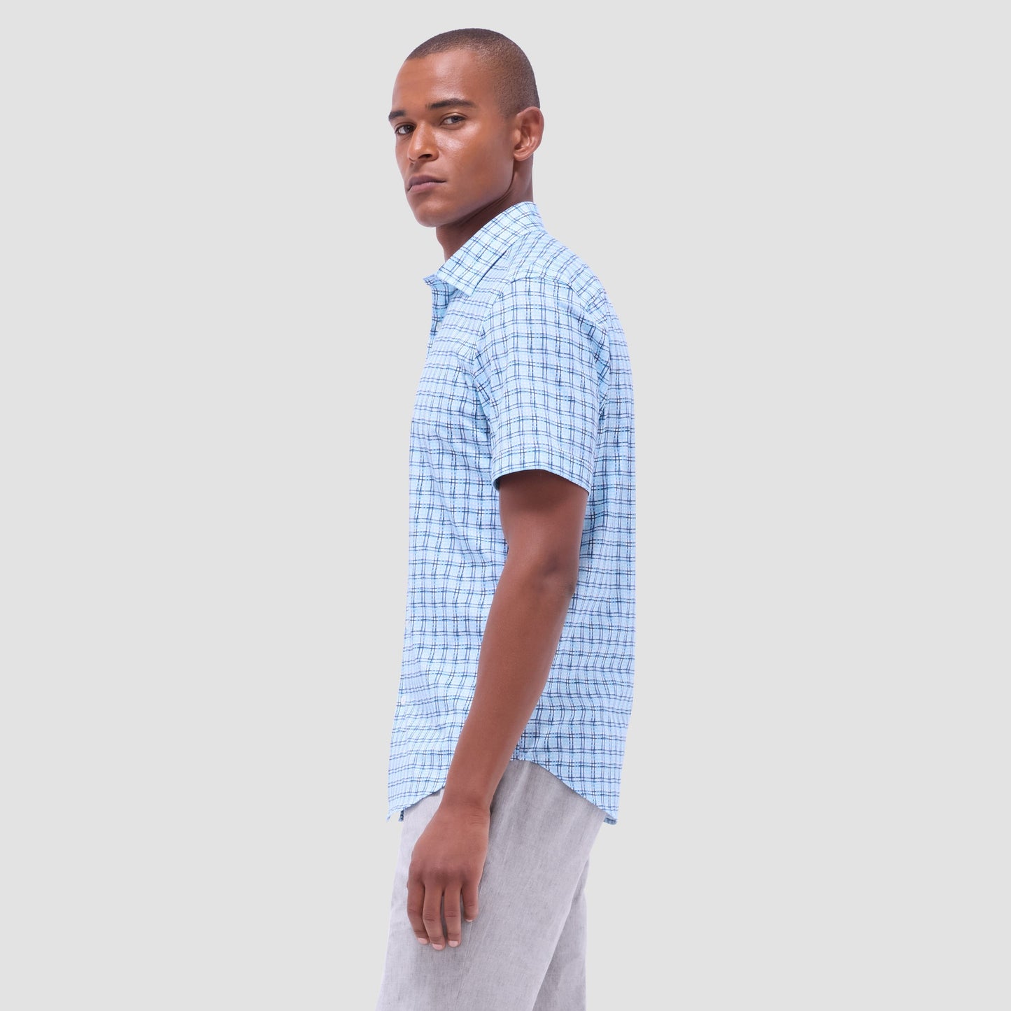 Bugatchi Miles Windowpane OoohCotton® Short-Sleeve Shirt Ice