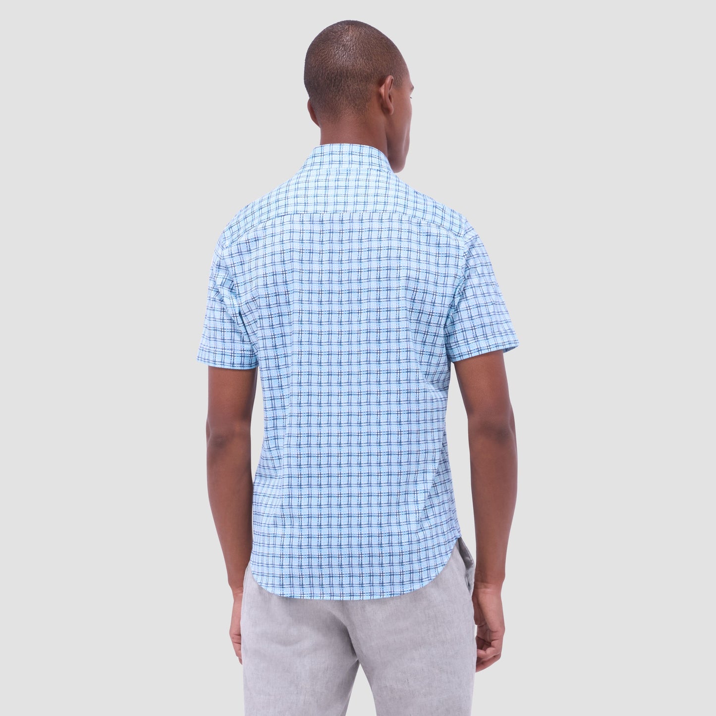 Bugatchi Miles Windowpane OoohCotton® Short-Sleeve Shirt Ice