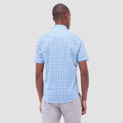 Bugatchi Miles Windowpane OoohCotton® Short-Sleeve Shirt Ice