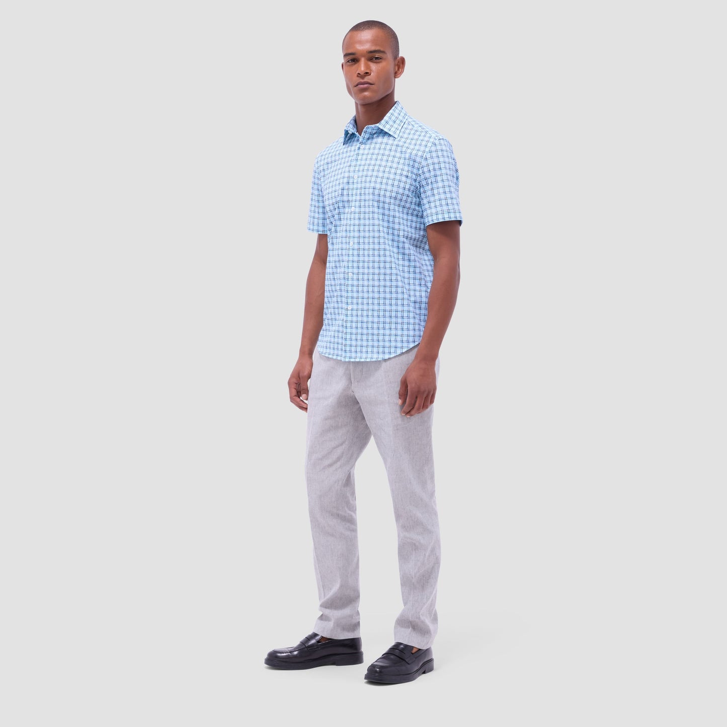 Bugatchi Miles Windowpane OoohCotton® Short-Sleeve Shirt Ice