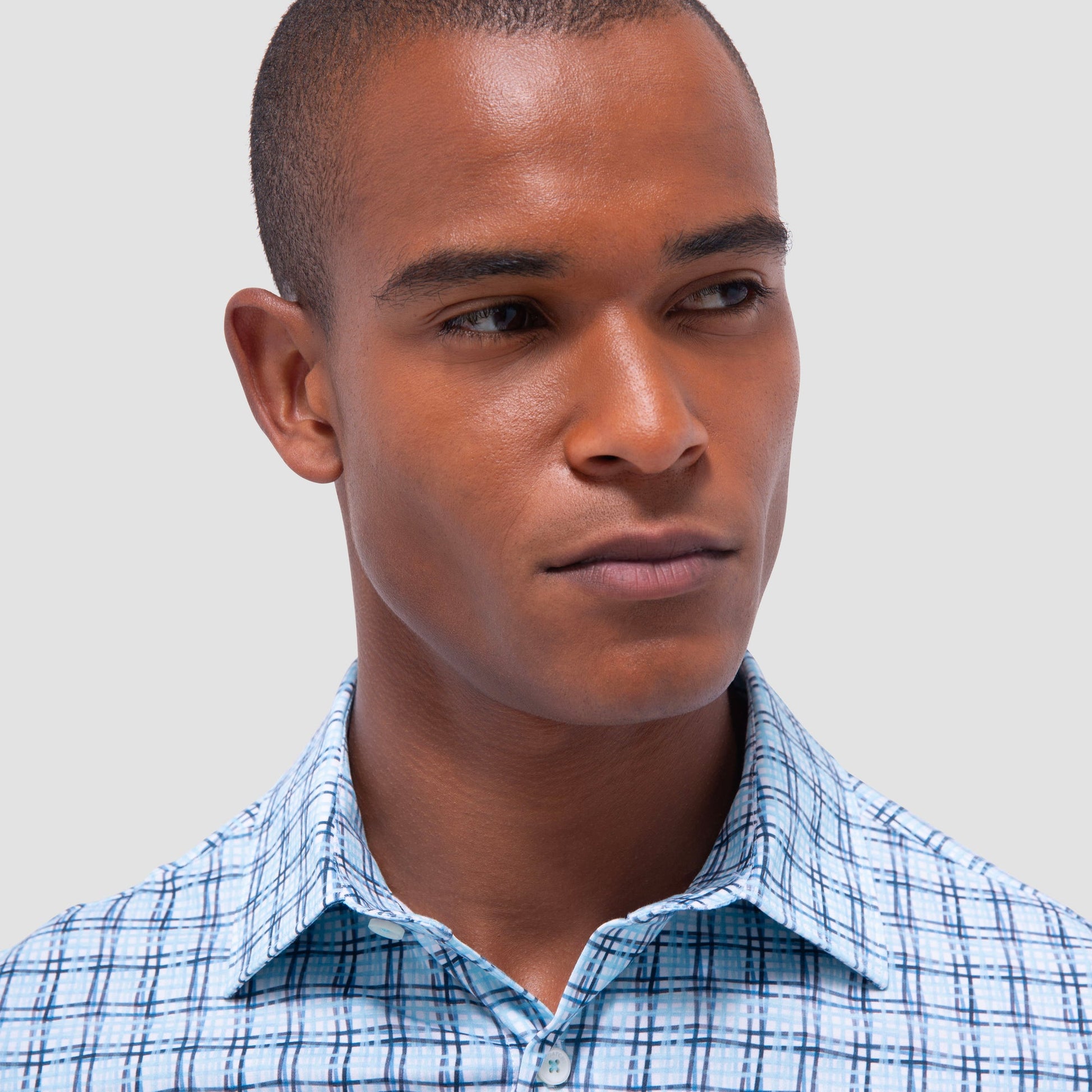 Bugatchi Miles Windowpane OoohCotton® Short-Sleeve Shirt Ice