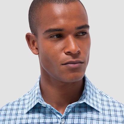 Bugatchi Miles Windowpane OoohCotton® Short-Sleeve Shirt Ice