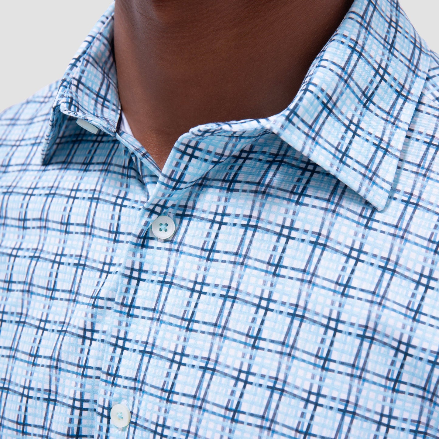 Bugatchi Miles Windowpane OoohCotton® Short-Sleeve Shirt Ice