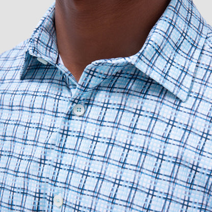 Bugatchi Miles Windowpane OoohCotton® Short-Sleeve Shirt Ice