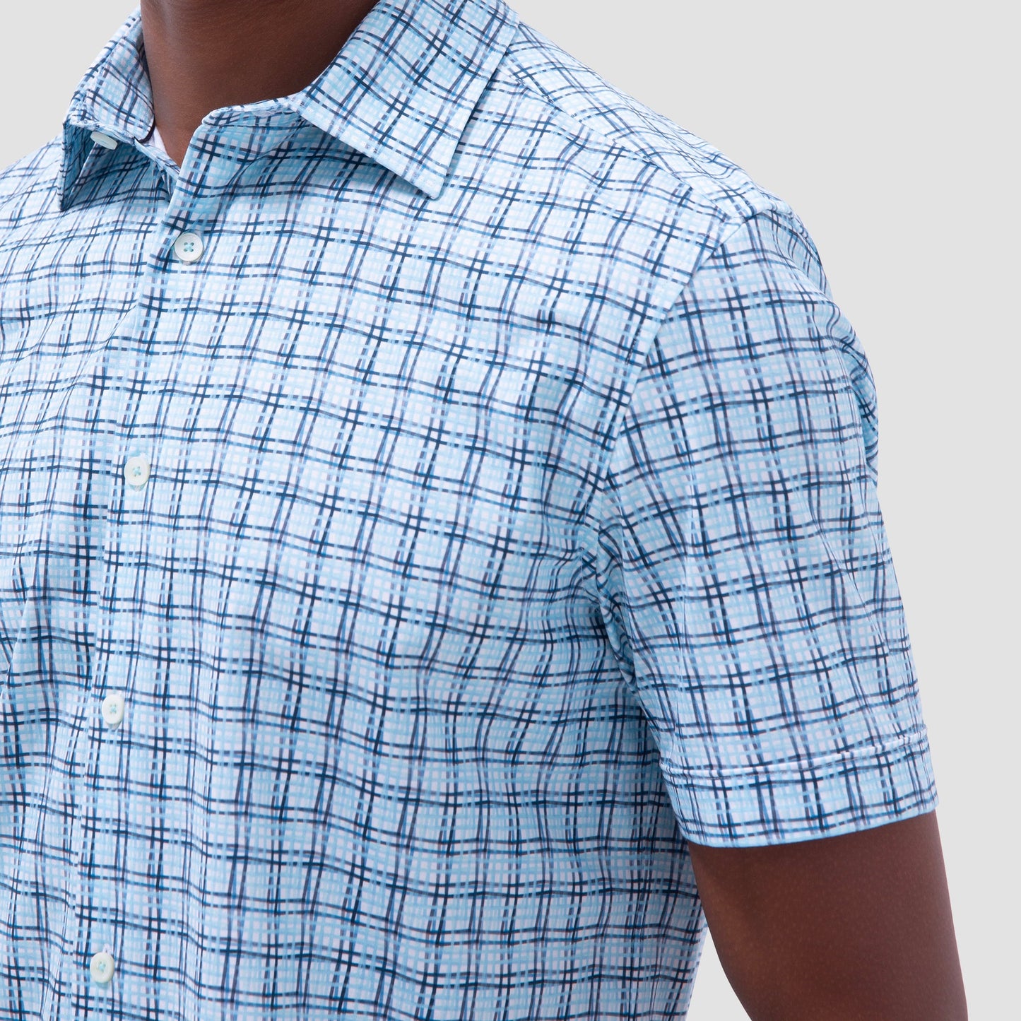 Bugatchi Miles Windowpane OoohCotton® Short-Sleeve Shirt Ice