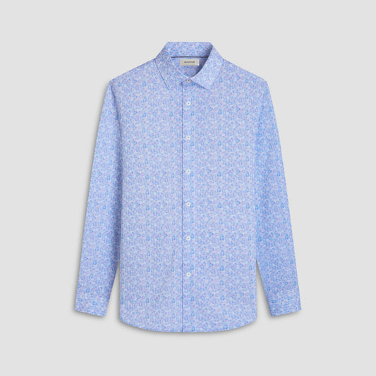 Bugatchi James Leaf Print OoohCotton® Shirt Ice
