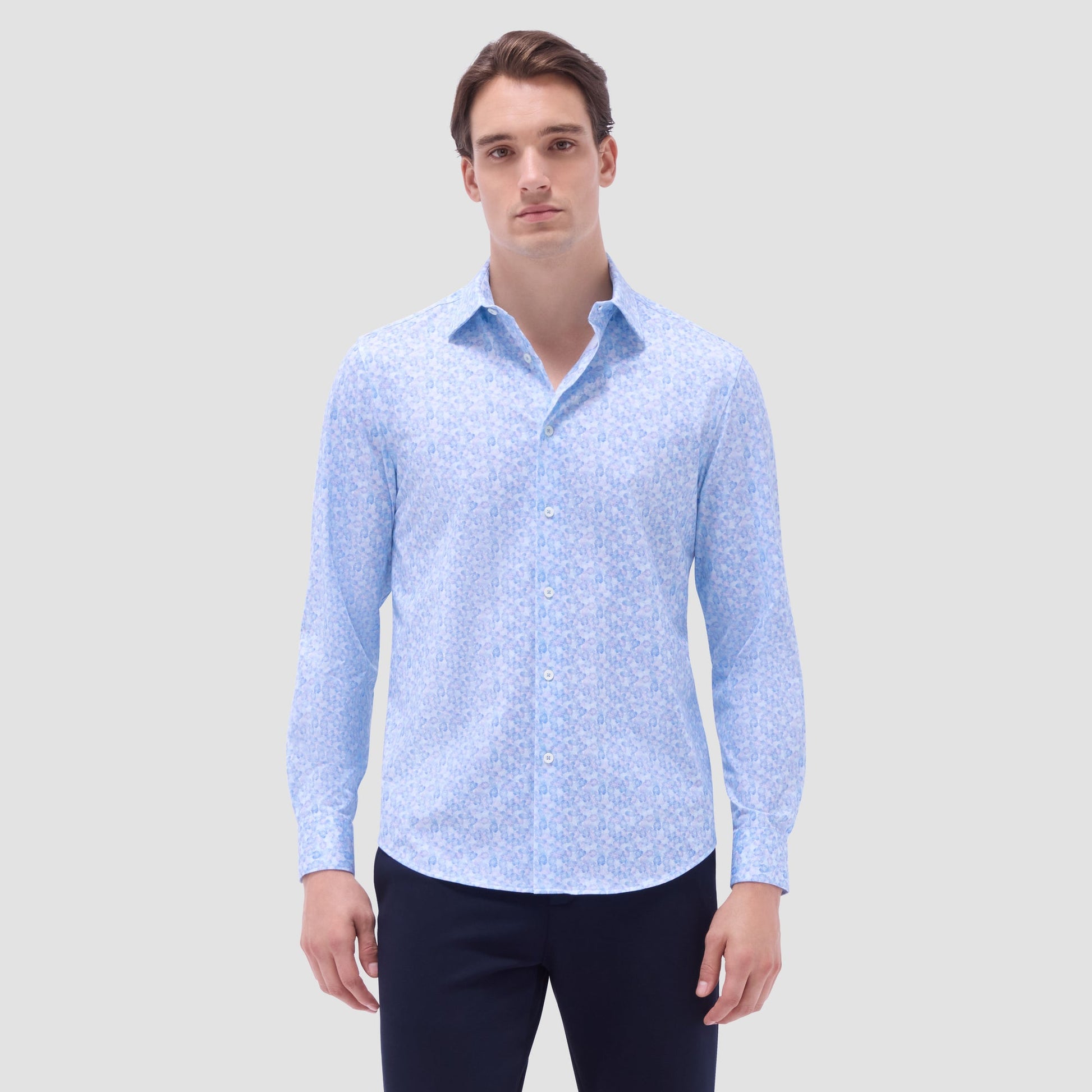 Bugatchi James Leaf Print OoohCotton® Shirt Ice