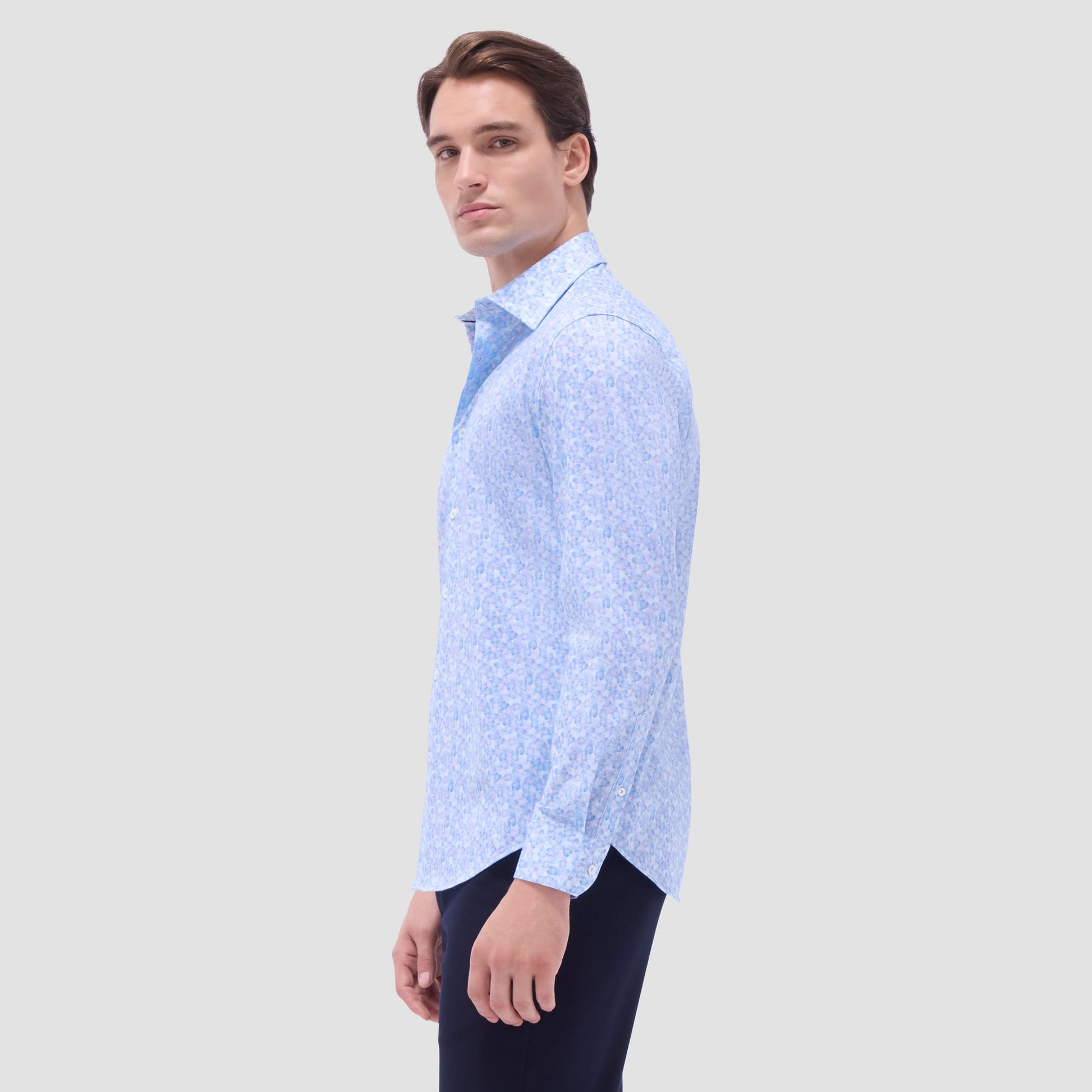 Bugatchi James Leaf Print OoohCotton® Shirt Ice