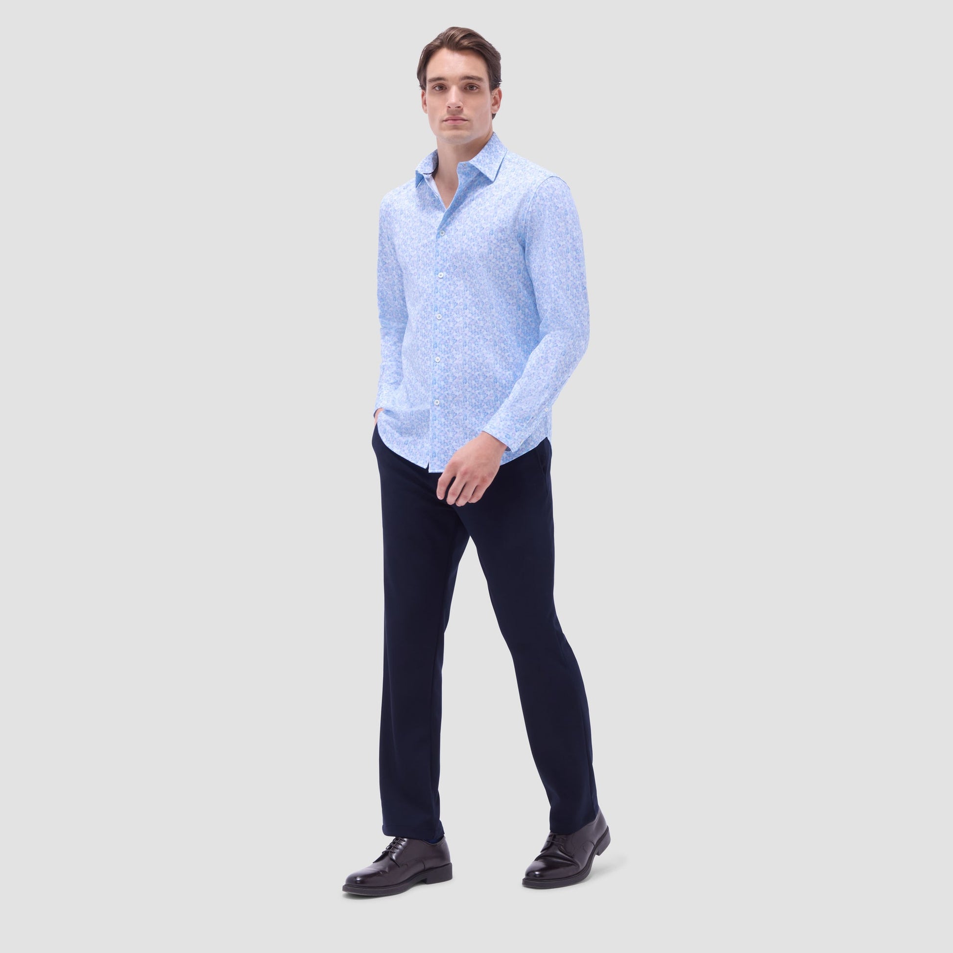 Bugatchi James Leaf Print OoohCotton® Shirt Ice
